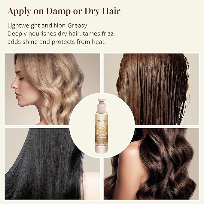 Leave-In Hair Oil with Sandalwood & Bergamot – Natural Essential Oil Aroma, Lightweight Frizz Control & Shine Enhancer for Dry or Damaged Hair – No-Rinse Oil, 3.4 fl oz (100ml)