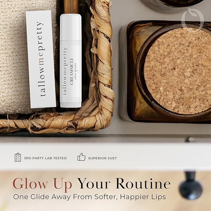 Creamsicle Lip Balm, Luxuriously Soothing & Protective Tallow Lip Balm w/Nutrient-Rich Tallow, Vanilla Bean, Sweet Orange Essential Oil & More, Non-Toxic Lip Care, USA Made, .15 Oz.