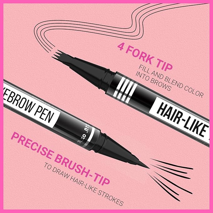 iMethod Eyebrow Pen - Eyebrow Pencil Magical 2-in-1 Eye Brow Pencils for Women with 4-Fork-Tip & Precise Brush-Tip for Natural Hair-Like Brows, Last All-Day, with Eyebrow Spoolie Brush, Light Brown
