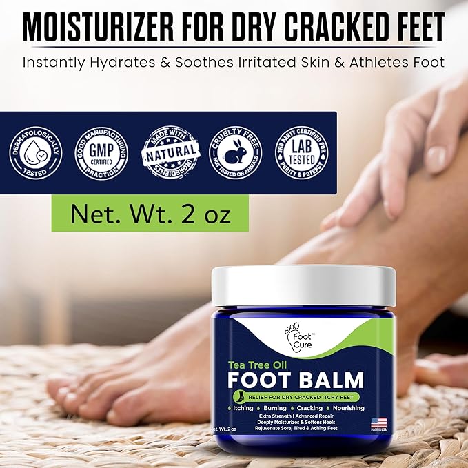Tea Tree Oil Balm – Moisturizer for Dry Cracked Feet – Instantly Hydrates & Soothes Irritated Skin & Athlete's Foot – Best Foot Care for Women and Men – Made in USA 2PK