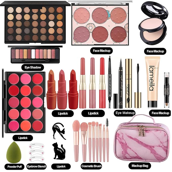 M All In One Makeup Kit, Makeup Kit for Women Full Kit,Multipurpose Women's Cosmetics Set,Beginners and Professionals Alike,Easy to Carry(DLS-Pink)