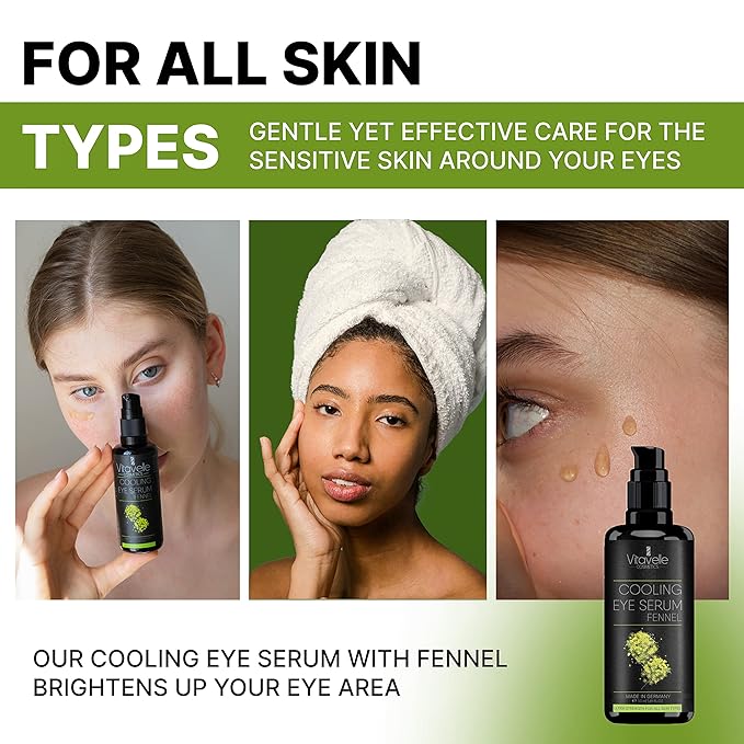 Eye Serum Under Eye Cream for Dark Circles and Puffiness – Cooling, Hydrating Under Eye Serum with Pure Fennel Extract – Eye Cream Anti Aging to Moisturize & Depuff – Zero Paraben Eye Gel by Vitavelle