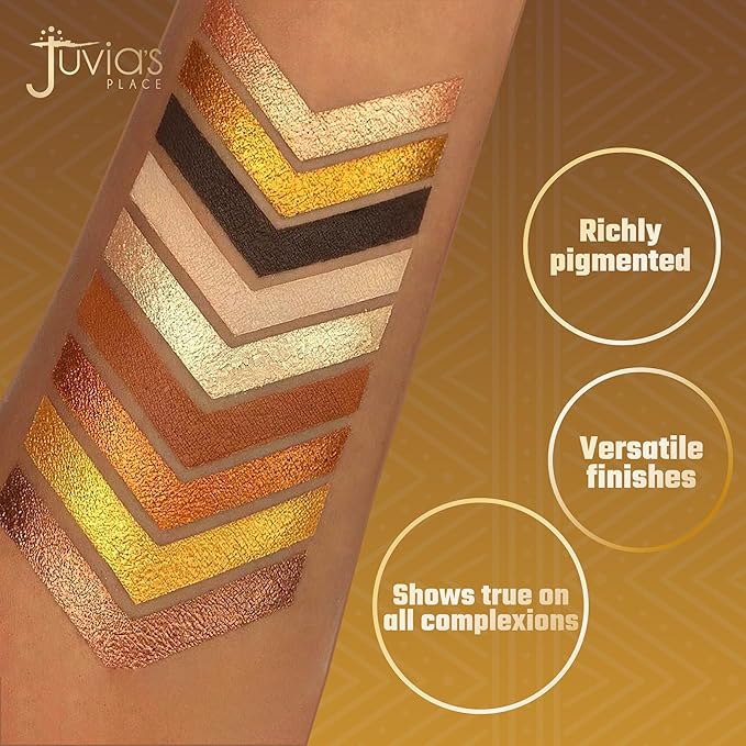 Juvia's Place Palette The Warrior - Warm Golds, Browns & Bronzes, Shades of 9, Warm and Neutral Palette, Pigmented Makeup Palette Eye Color & Shine