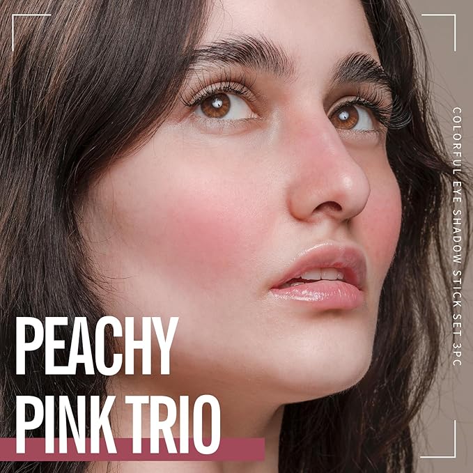 KIMUSE Multi Stick Trio Face Makeup, Cream Blush Stick for Cheeks & Lips, Moisturizer & Contour Makeup Sticks for All Skin,PEACHY PINK