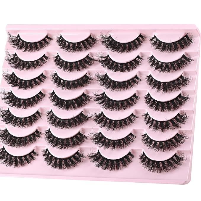 FARRED Wispy Mink Lashes Fluffy False Eyelashes 14 Pairs Fake Eyelashes Natural Look Short Natural Lashes Cat Eye Lash Wispy Volume Eyelash Faux Mink Strip Lashes Pack for Daily Makeup (F19 | 6-13 mm)