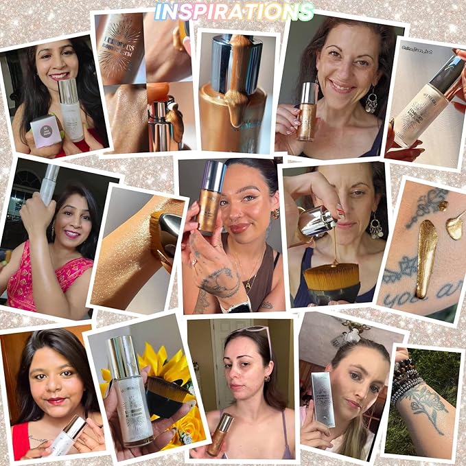 Body Shimmer Oil, 50ml Suncreen Liquid Highlighter Bronzer Body Glitter Oil Long Lasting Moisturizing Makeup Lotion Illuminate Serum Glow Shimmer Skin 1.7 Fl Oz（Bronze Brown #01）