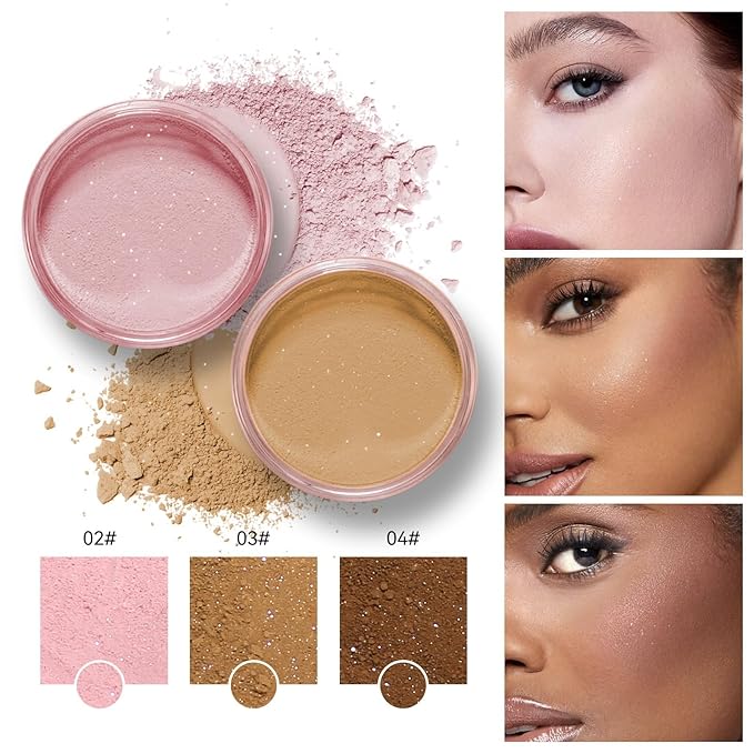 Loose Face Powder Glitter Setting Powder Matte Finishing Powder Shine,Long-lasting,Lightweight,Sets Foundation Makeup