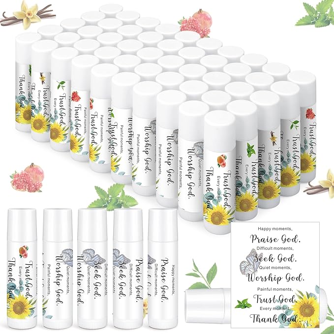 50 Pcs Bible Verse Lip Balm Bulk Christian Gift for Women Faith Religious Moisturizing Lip Care Product with Inspirational Scripture Happy Moment Praise God for Friend Teacher Worker Employee