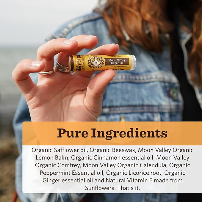 Moon Valley Organics Beeswax Lip Balm for Moisturizing Lips and Cuticles (ZINGY CINNAMON, 1-Pack)