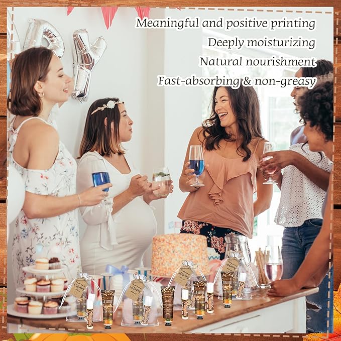 50 Sets 200 Pcs Baby Shower Hand Lotion and Lip Balm Gift Theme Baby Shower Party Favors Travel Size Hand Lotion and Lip Balm Bulk with Organza Bags Tags(Rustic Pumpkin)