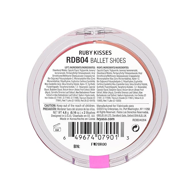 Ruby Kisses Duo Cream Blush, Smooth, Natural-Looking, Long-Lasting Face Makeup Blush for Cheeks, Lips, and Eyes, Buildable and Blendable, Infused with Green Tea, Aloe Vera Extract, and Hyaluronic Acid