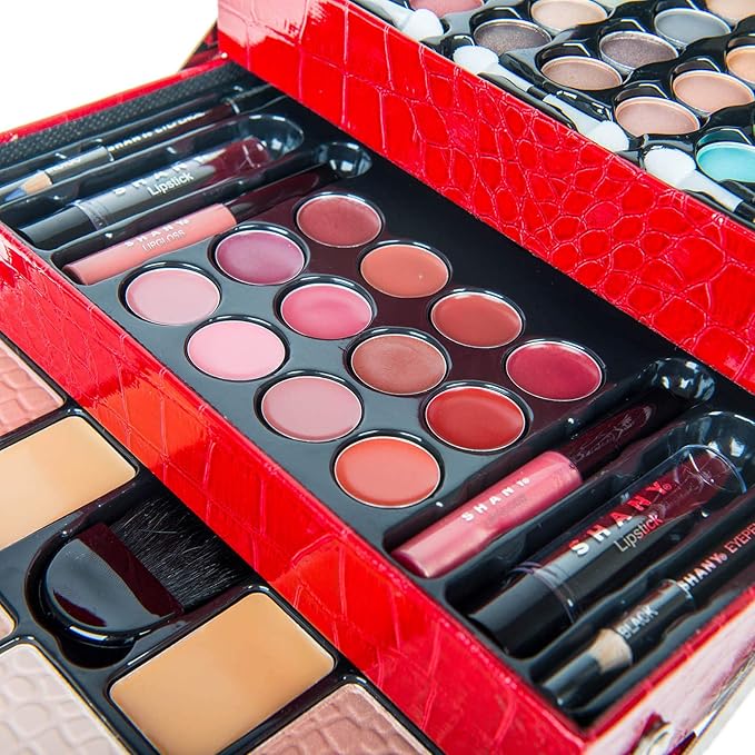 SHANY All In One Makeup Kit (Eyeshadow, Blushes, Face Powder, Lipstick, Eye liners, Makeup Pencils and Makeup Mirror - Makeup Set With Reusable Makeup Storage Box - Red