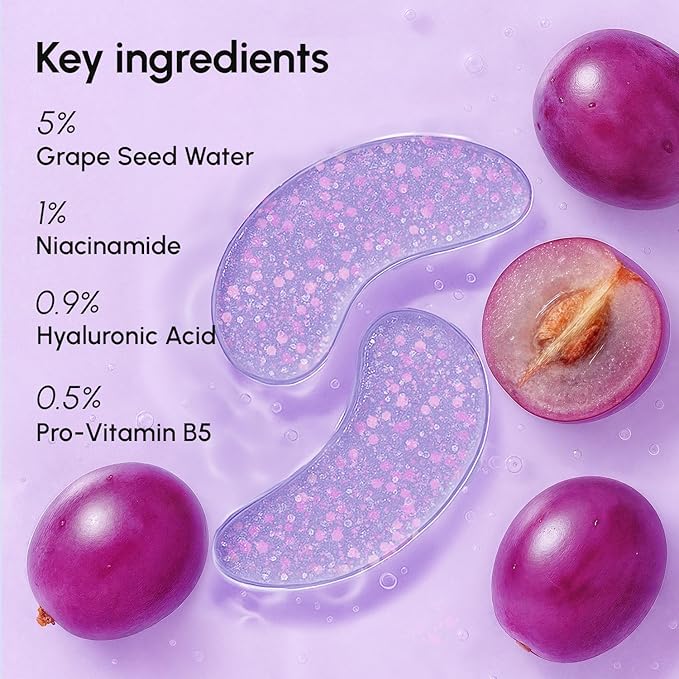 MAREE Violet Eye Gels - Marine Collagen Under Eye Patches for Puffy Eyes - Undereye Mask Patches for Women - Moisturizing Gel Eye Masks with Grape Water - Gel Pads