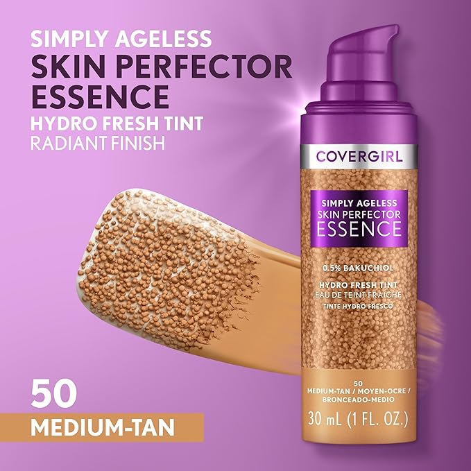 Covergirl Simply Ageless Skin Perfector Essence Foundation Bundle with Shades 50 Medium-Tan and 30 Light-Medium, 1oz Each
