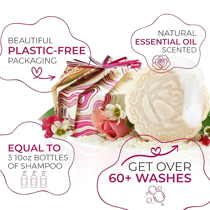 Viori Chamomile Rose Essential Oil Shampoo Bar Made with Rice Water - Handcrafted All Natural Shampoo Bars - Sulfate Free