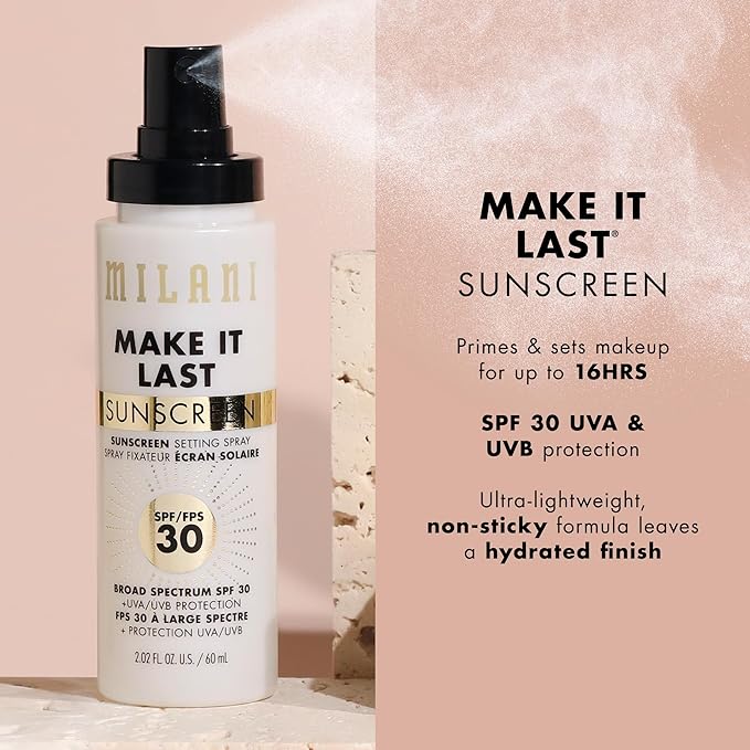 Milani Make It Last Sunscreen - Sunscreen Setting Spray with SPF 30 - Makeup Primer and Setting Spray with SPF30 Sunscreen, Long Lasting Makeup Finishing Spray - 2 Pack