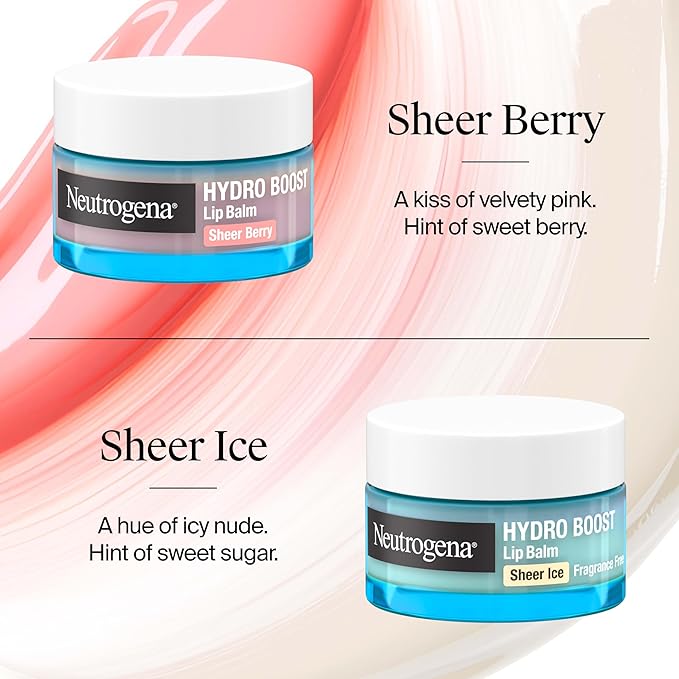 Neutrogena Hydro Boost Hyaluronic Acid, Unscented Lip Balm Leaves Lips Feeling Hydrated, Sheer Ice Nude Lip Balm with a Sweet Sugar Flavor, Fragrance Free, 0.5 oz (Pack of 2)