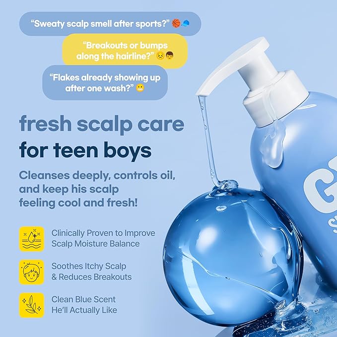 TS GD Shampoo for Boys | Korean Teen Shampoo with Upgraded Probiotics | Anti-Dandruff & Itchy Scalp Relief | Blue Fresh Allergy-Free Fragrance | Sulfate-Free (13.5 fl oz, 400ml)