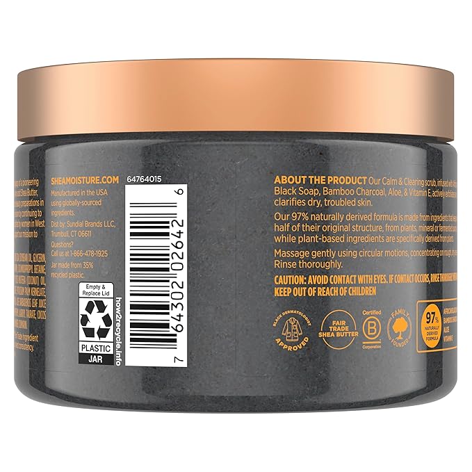 SheaMoisture Sugar Body Scrub African Black Soap for healthy, glowing skin African black soap with 24h shea moisture nutrients 12 oz