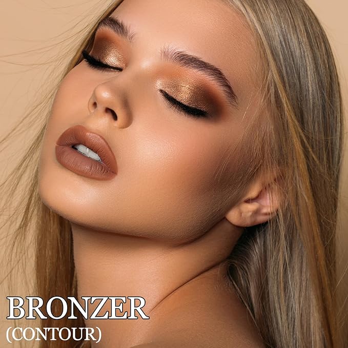 Erinde Matte Brown Contour Palette, Warm Toned Face Sculpting Bronzer Pressed Powder Contour, Lightweight, Ultra-Blendabled, Multiuse Baked Contouring Makeup for Light Skin Tone, 02 Dark Brown