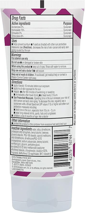 Amazon Brand - Solimo Sheer Face Sunscreen SPF 30, No Octinoxate & Oxybenzone, Unscented, 3 fl oz (Pack of 2)