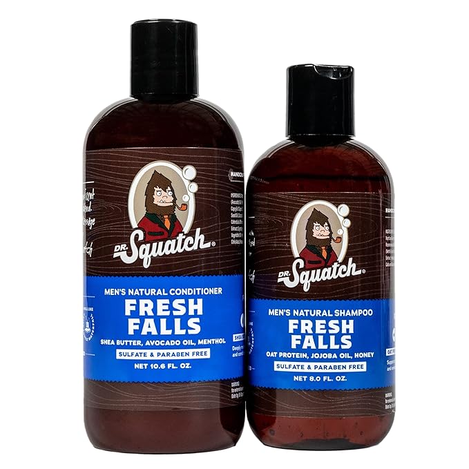 Dr. Squatch Natural Hair Bundle for Men - Healthy, Full Looking Hair - Fresh Falls Shampoo (8 fl oz), Fresh Falls Conditioner (11.5 fl oz)