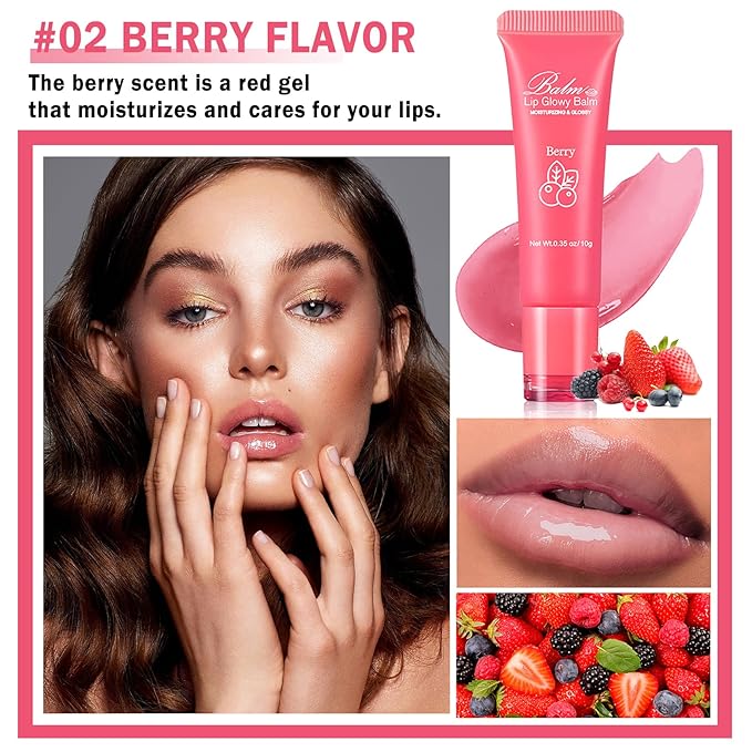 Lip Glowy Balm Moisturizing Lip Balm Plumping Lip Gloss Lip Sleeping Mask Lip Butter Balm Day Night Lip Care Glowy Lip Balm - Berry