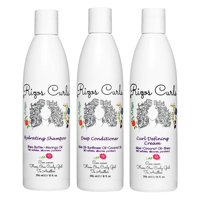 Rizos Curls Trio Bundle, Hydrating Shampoo & Deep Conditioner & Curl Cream Bundle, Gently Cleanse and Hydrate Curly Hair, Style & Define Curls for Frizz Free Volume, For All Curl Patterns 2a - 4c