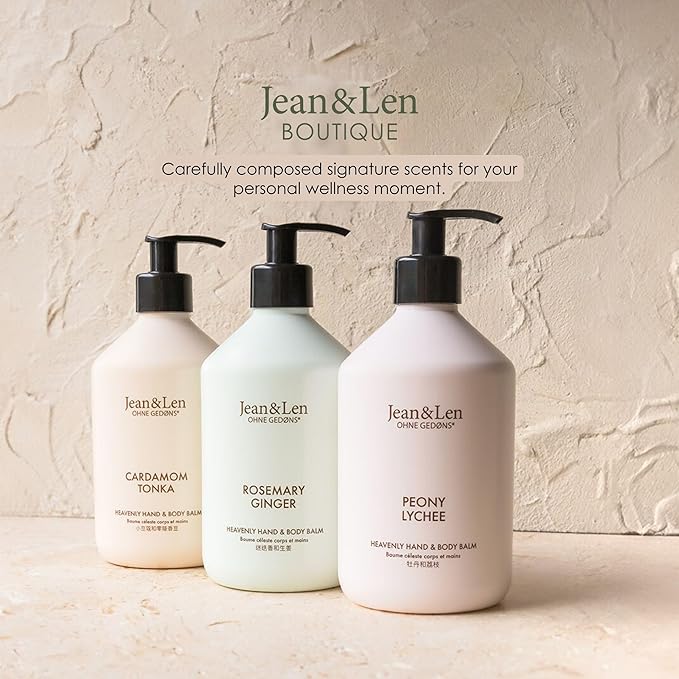 Jean & Len Heavenly Hand & Body Balm Rosemary & Ginger, for a fragrant care experience, with organic argan oil and shea butter, minimalistic bottle, without parabens & silicones, 16.91 Fl. Oz.