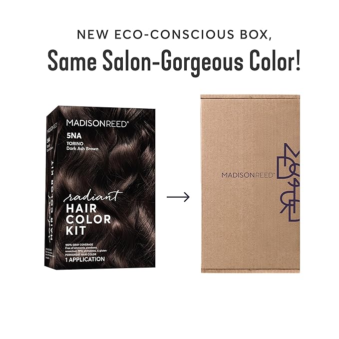 Madison Reed Radiant Hair Color Kit | 5NA Dark Ash Brown (Torino Brown) for 100% Gray Hair Coverage | Salon Quality Permanent Hair Dye | PPD-Free & Ammonia-Free | (Packaging May Vary) 1 Pack