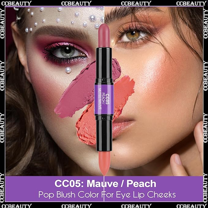 CCbeauty 2pcs 2-IN-1 Matte Contour Highlighter Stick with Blush,Cream Dual-End Highlight Bronzer Concealer & Blusher for Cheeks & Lip, Long Lasting Contouring for Face Shaping Makeup, Medium-Tan