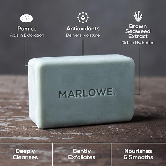 MARLOWE. No. 108 Lightly Exfoliating Soap Bar, 7oz (12 Bars) Polishing, Moisturizing & Cleansing Bar Soap for Men, Made with Natural Ingredients