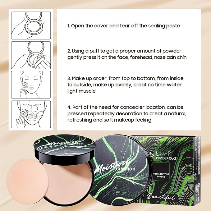 Face Setting Powder Makeup - Waterproof Long-Lasting Pressed Powder, Oil Control Finishing Powder Makeup, Smooth & Flawless, Poreless Matte Weightless for All Skin Types, Cruelty-free (Natural)