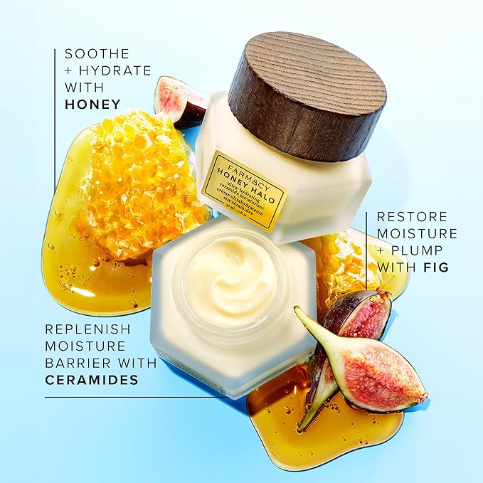 Farmacy Ceramide Face Moisturizer - Honey Halo Hydrating Facial Moisturizer for Dry Skin - Plumps, Soothes + Restores Skin with Potent Ceramides + Buckwheat Honey for a Dewy, Healthy Glow (15ml)