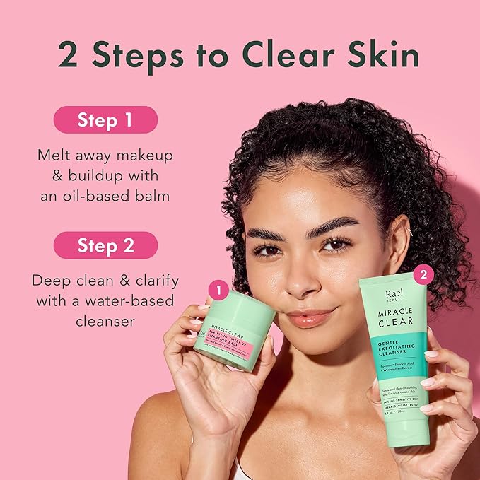 Rael Miracle Clear Cleansing Balm – Makeup Remover, Twist-Up Face Cleanser, Double Cleanse, Non-Comedogenic, with Rice Bran & Jojoba Oils, Vegan, Korean Skin Care, All Skin Types (1.69 fl oz)