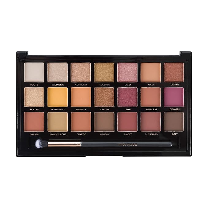 Profusion Cosmetics 21 Shade Eyeshadow Palette for Eyecatching Look, Long lasting and Cruelty Free Bright Pigmented Shades Collection and Brush, Siennas