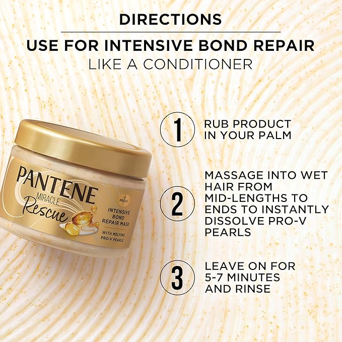 Pantene Miracle Rescue Hair Mask, Intensive Bond Repair with Melting Pro-V Pearls, Melts Away Damage, Builds Bonds, Strengthens Against Damage, Deep Conditioning for Dry Damaged Hair, 10.1 fl oz