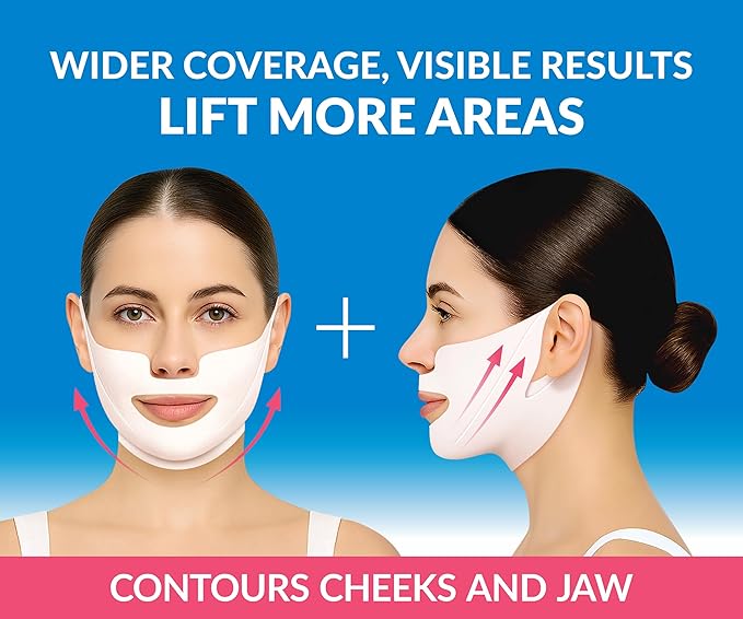 Stylia MaxiLift V-Line Lifting Collagen Face Mask – Enhanced Double Chin Reducer – Jawline Shaper Face Lifting Masks – Firming Neck Lift Collagen Mask – Chin Strap for Sleeping – Hyaluronic, Aloe 5PC
