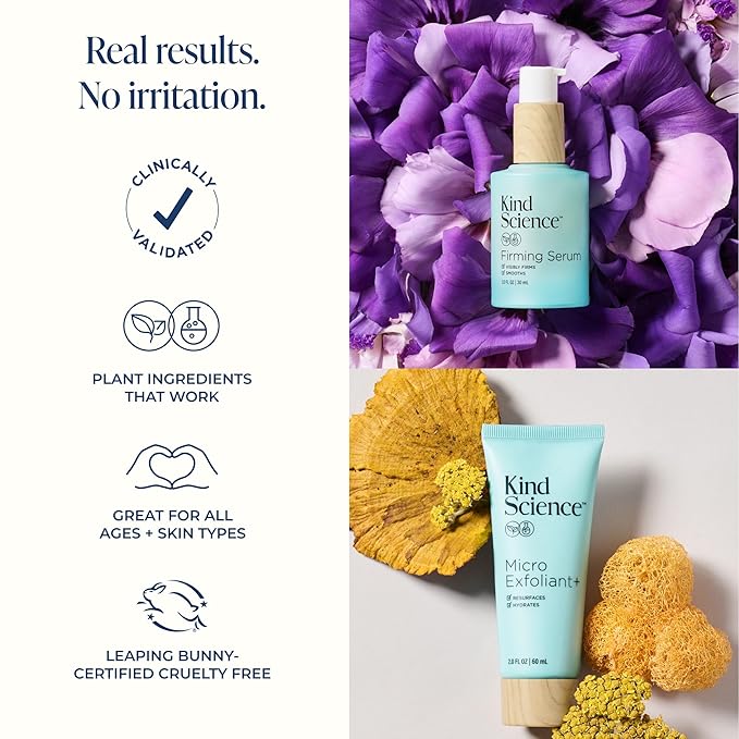 Kind Science by Ellen DeGeneres 2-Piece Skin Care Set with Micro Exfoliant & Firming Face Serum - Hyaluronic Acid Serum & Exfoliating Face Wash