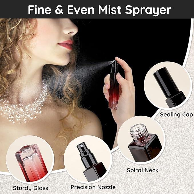 Segbeauty Travel Perfume Bottle Refillable, 2pcs 10ML Mini Glass Perfume Bottles Empty, Portable Cologne Spray Bottle Small Toiletries Cosmetic Supplies Sample Container Atomizer Travel Essential