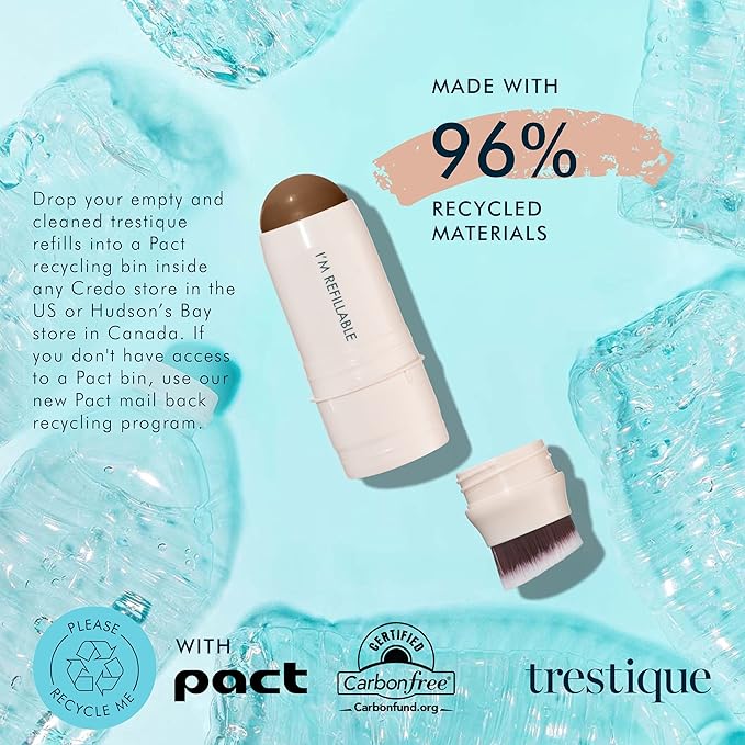 trestique Bronzer Stick, Refillable Contour Stick With Built-In Blending Brush, Sustainable Contour Makeup, Clean Beauty Cream Bronzer