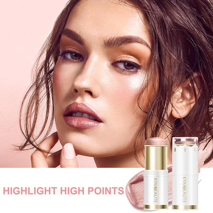 Ponhey Highlighter Makeup Stick for Face and Body, Non-greasy Finish,Delivers a Natural Glow, Long Lasting Waterproof Pearl White Glimmer Glow Sparkly Glitter Body Shimmer