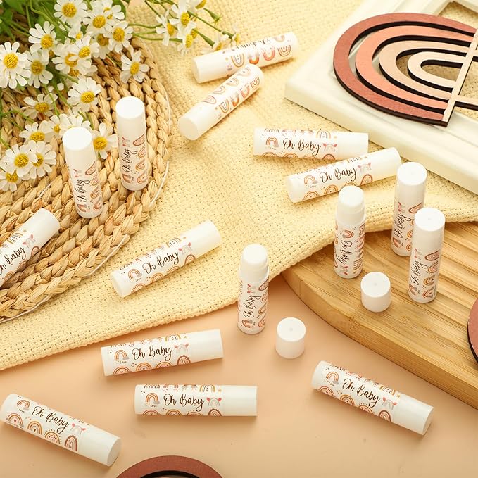 Dunzy 50 Pcs Thank You Gift Lip Balm Bulk Baby Shower Party Favors Bridal Shower Favor Lip Care with Assorted Fruit Flavors Thank You Lipstick for Guest Basket Gift Stuffer (Boho)