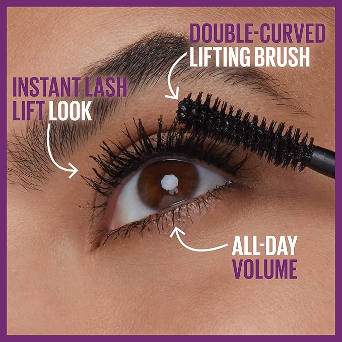 Maybelline The Falsies Lash Lift Washable Mascara Volumizing, Lengthening, Lifting, Curling, Multiplying, Eye Makeup, Ultra Black, 1 Count