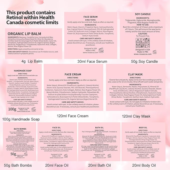 Mother's Day Gift, Spa Gifts 28pcs Rose Facial Skin Care Set for Women, Face Cream, Bath Oil, Serum, Shower Accessories - Bath and Body & Facial Kit - Birthday, Christmas, Valentine's, Bridal Shower