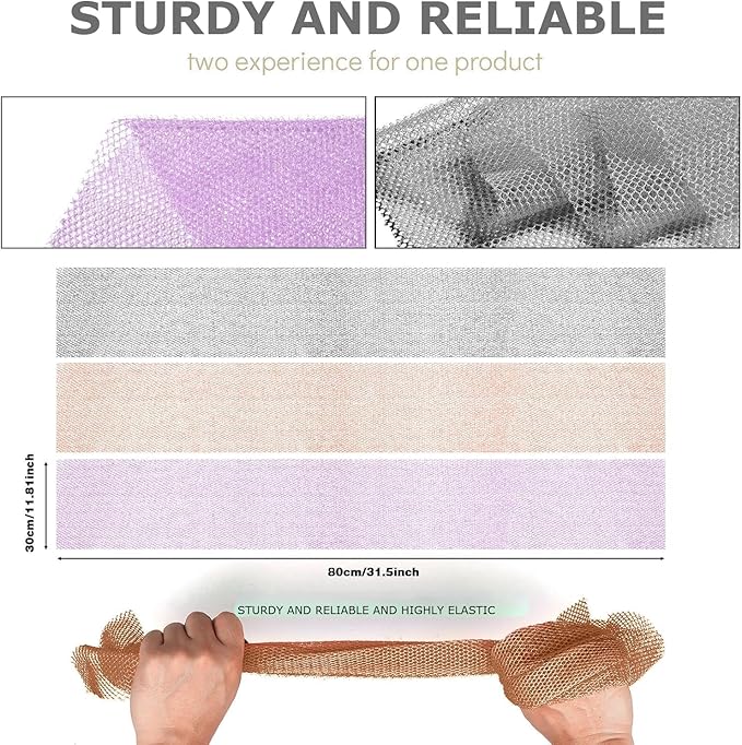 UJFQBH 3 Pieces African exfoliating net African Net Long Net Bath Sponge Exfoliating Shower Body Scrubber Back Scrubber Skin Smoother,Great for Daily Use (Purple、Gray、Brown)