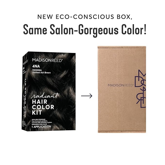 Madison Reed Radiant Hair Color Kit | 4NA Darkest Ash Brown (Messina Brown) for 100% Gray Hair Coverage | Salon Quality Permanent Hair Dye | PPD-Free & Ammonia-Free | (Packaging May Vary) 2 Pack