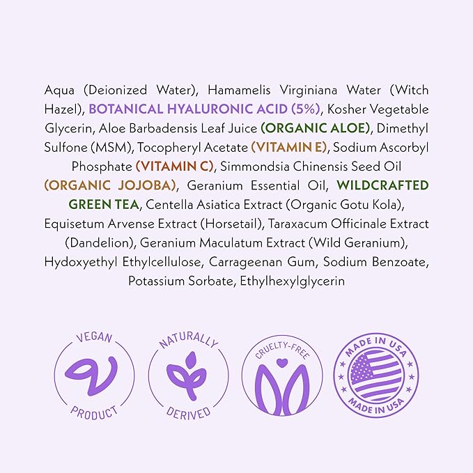 Eve Hansen Hydrating Hyaluronic Acid Serum for Face with Vitamin C, Vitamin E, Green Tea | 72% Organic Firming Facial Moisturizer, Anti-Wrinkle, Skin Plumper (1 oz)