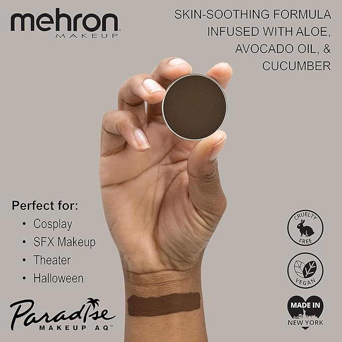 Mehron Makeup Paradise Makeup AQ Refill Size | Stage & Screen, Face & Body Painting, Cosplay, and Halloween | Water Activated Face Paint, Body Paint, Cosplay Makeup .25 oz (7 ml) (DARK BROWN)