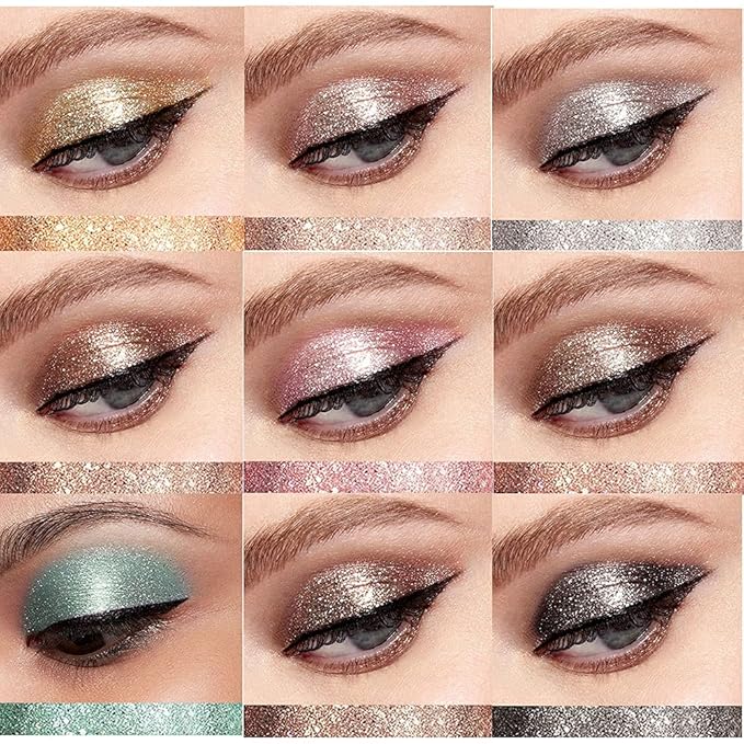BestLand 10 Colors Liquid Glitter Eyeshadow Set, Metallic Glitter Shimmer Naked Smokey Eye Looks Waterproof Long Lasting Quick-Drying Sparkling Eye Shadow Christmas Makeup Kits